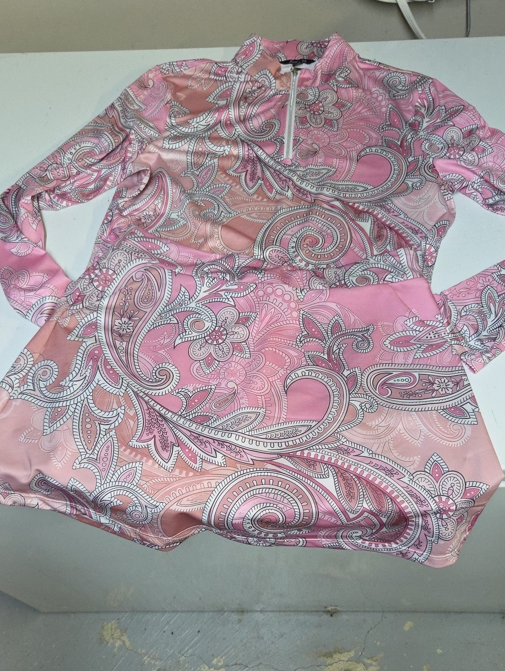 Pink Paisley Long Sleeve Zip Golf Top And Skort Set Sz L